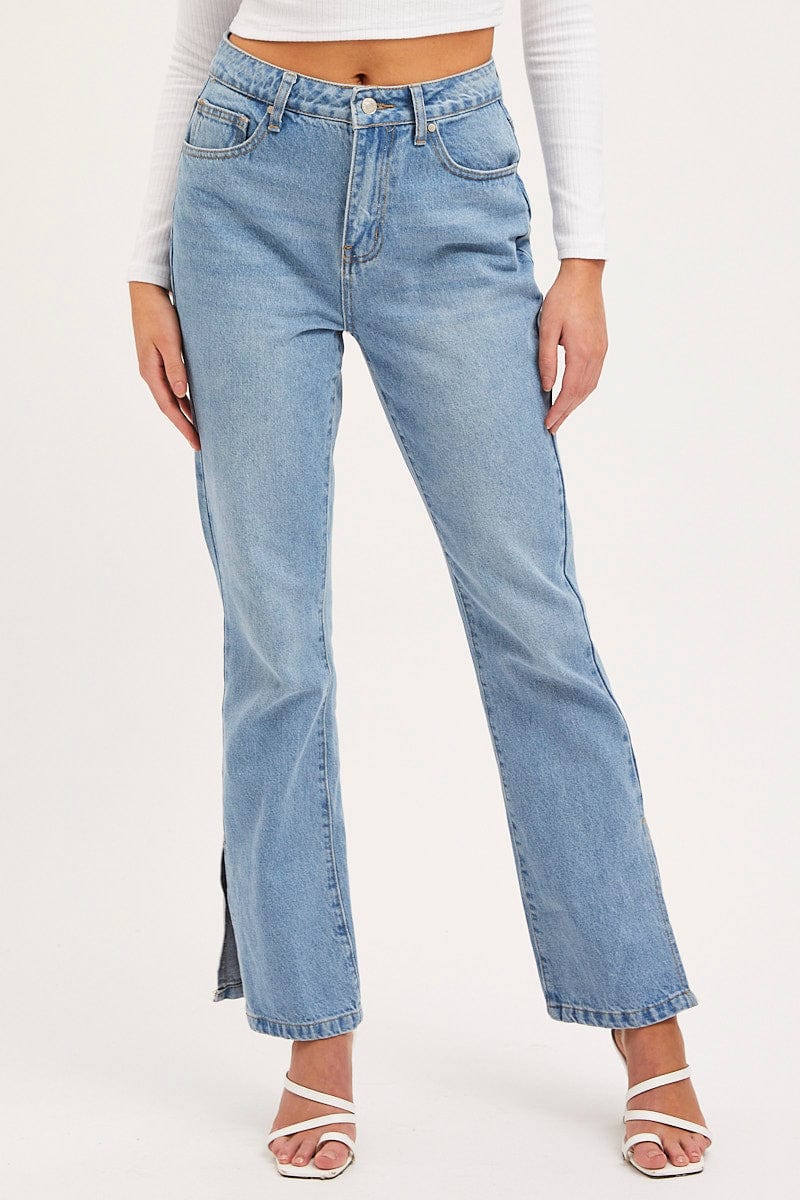 HW WIDE LEG JEAN Blue High Rise Mom Jeans for Women by Ally