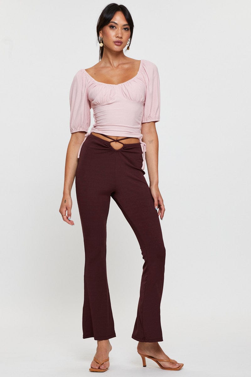 Women's Brown Flare Pants High Rise