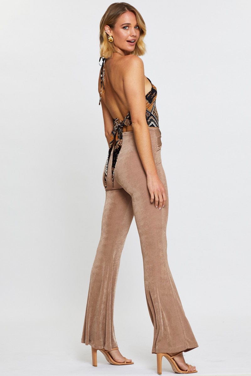 HW WIDE LEG PANT Brown Pants Flare Leg for Women by Ally