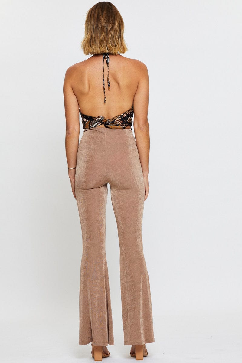 HW WIDE LEG PANT Brown Pants Flare Leg for Women by Ally