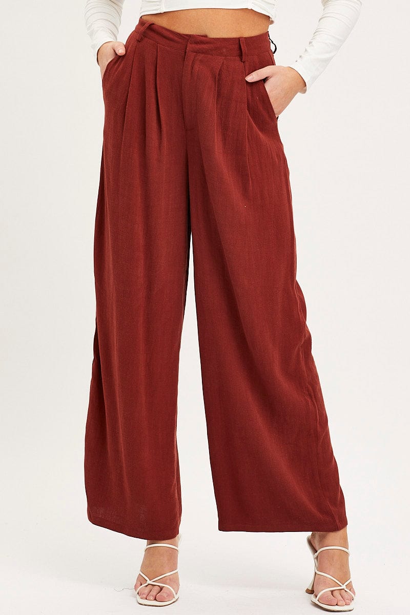 HW WIDE LEG PANT Brown Wide Leg Pants High Rise for Women by Ally