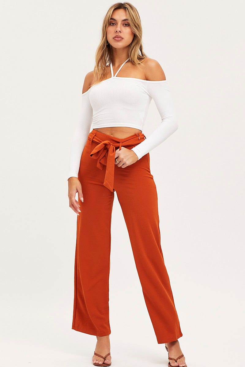 HW WIDE LEG PANT Camel Wide Leg Pants High Rise for Women by Ally