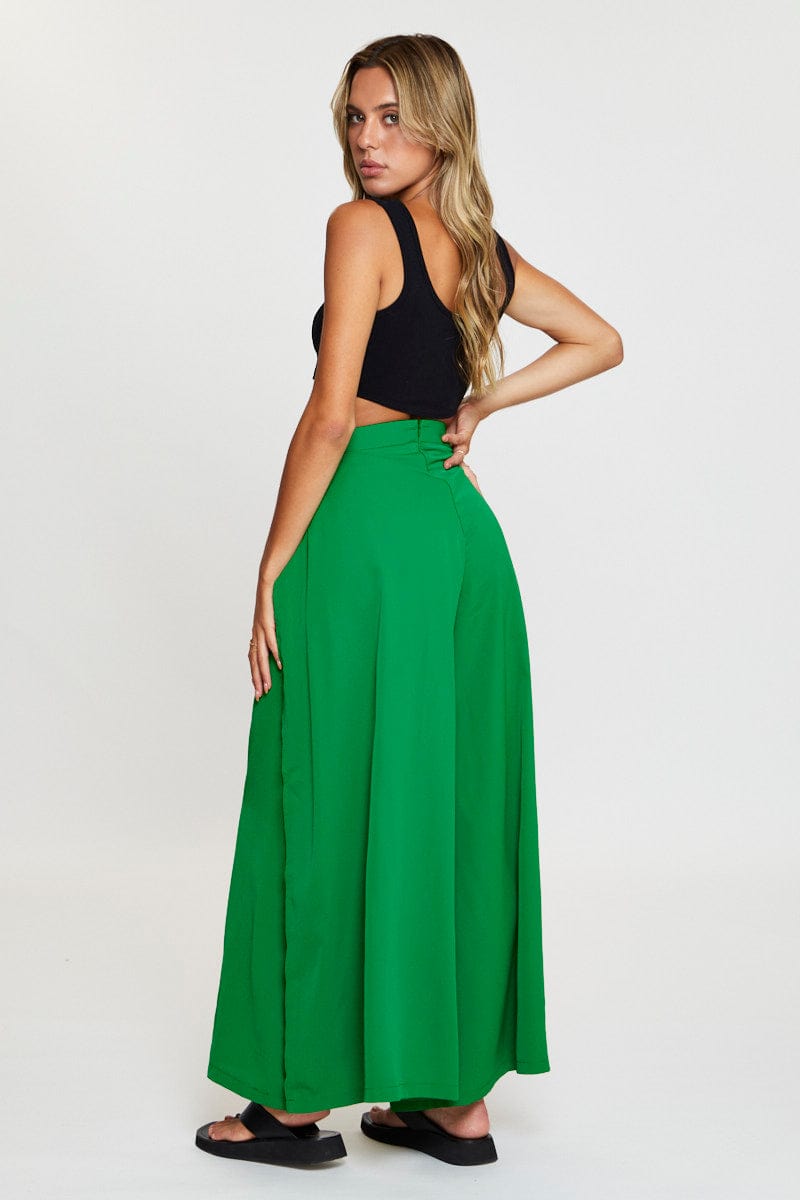 HW WIDE LEG PANT Green Wide Leg Pants for Women by Ally