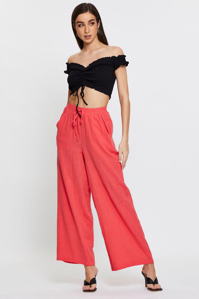 Women’s Pink Wide Leg Pants Elastic Waist | Ally Fashion