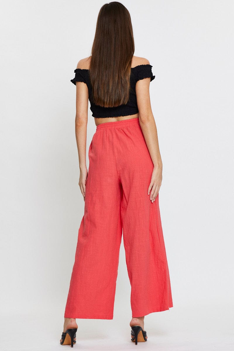 HW WIDE LEG PANT Pink Wide Leg Pants Elastic Waist for Women by Ally