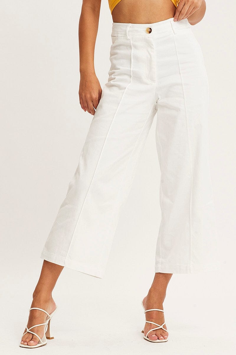 WHITE CROPPED PANTS - Fashion Jackson
