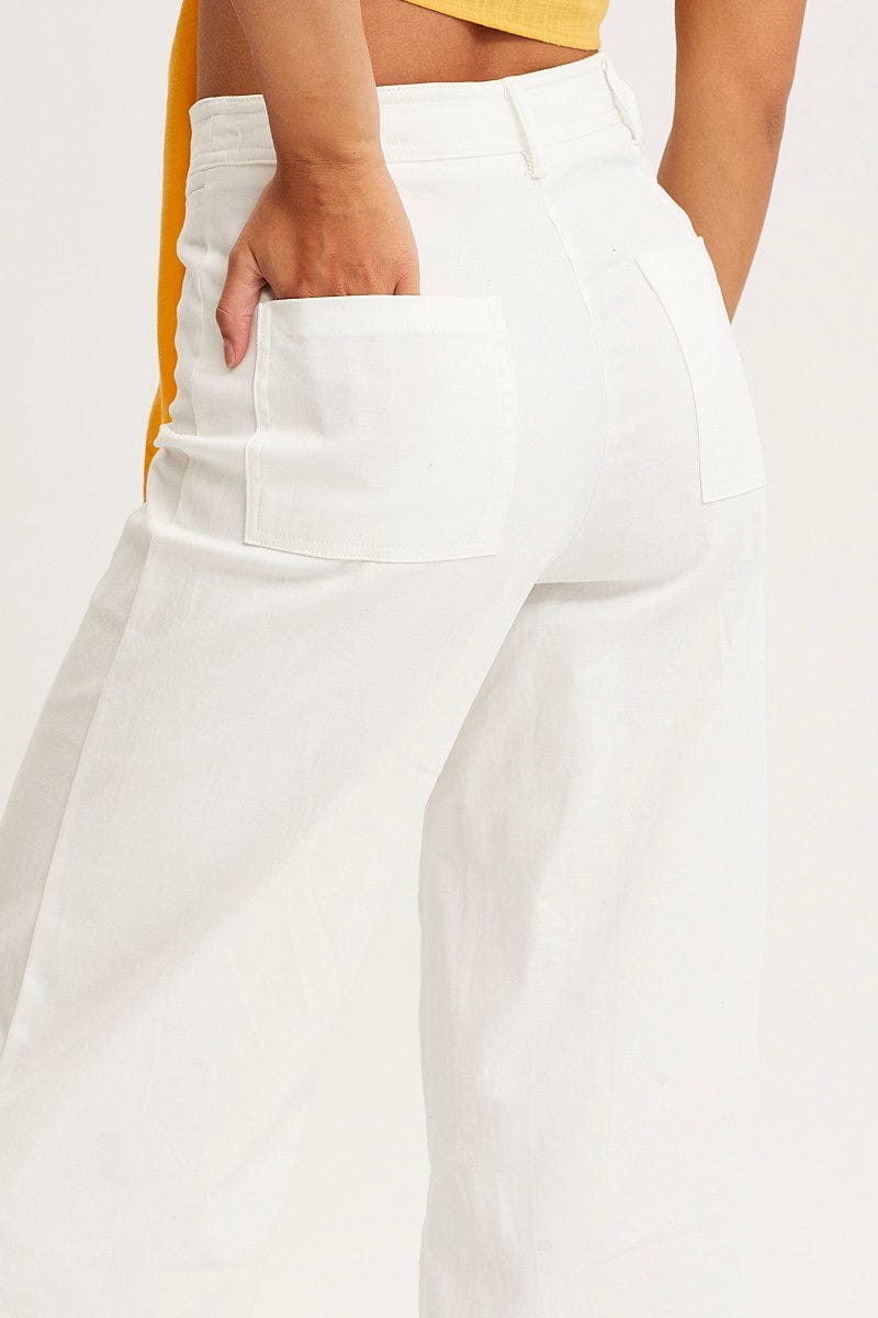 HW WIDE LEG PANT White Cropped Pants Wide Leg High Waist for Women by Ally