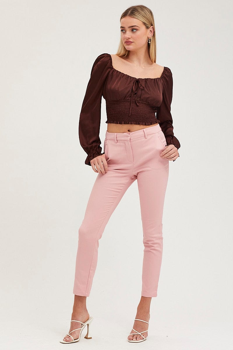 HW WORK PANT Pink Slim Pants High Rise Workwear for Women by Ally