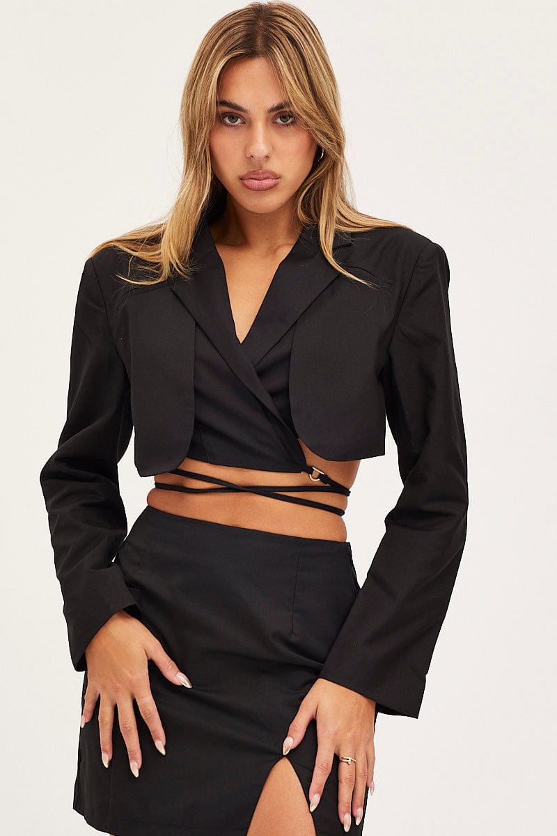 JACKET Black Crop Jacket Long Sleeve for Women by Ally