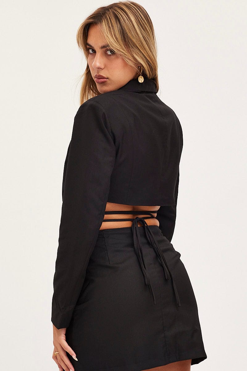 JACKET Black Crop Jacket Long Sleeve for Women by Ally