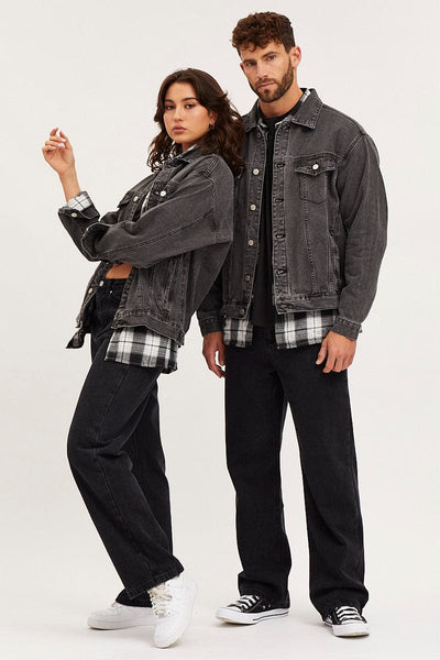 Women s Black Denim Jacket Long Sleeve Ally Fashion