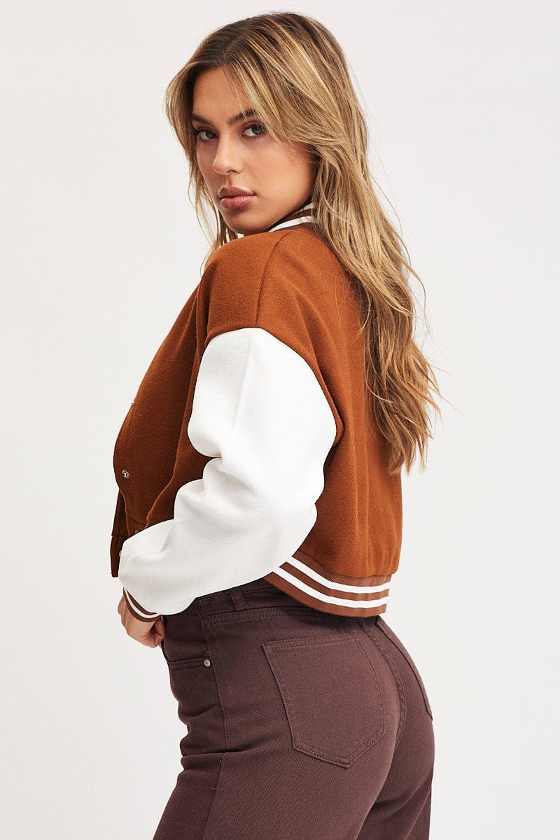JACKET Brown Graphic Jacket Long Sleeve Oversized for Women by Ally