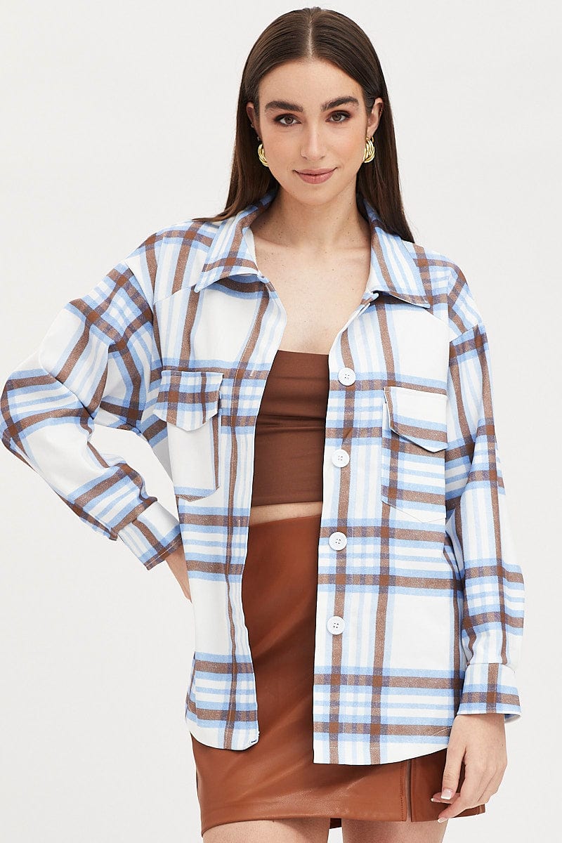 JACKET Check Oversized Shacket Long Sleeve Collared for Women by Ally