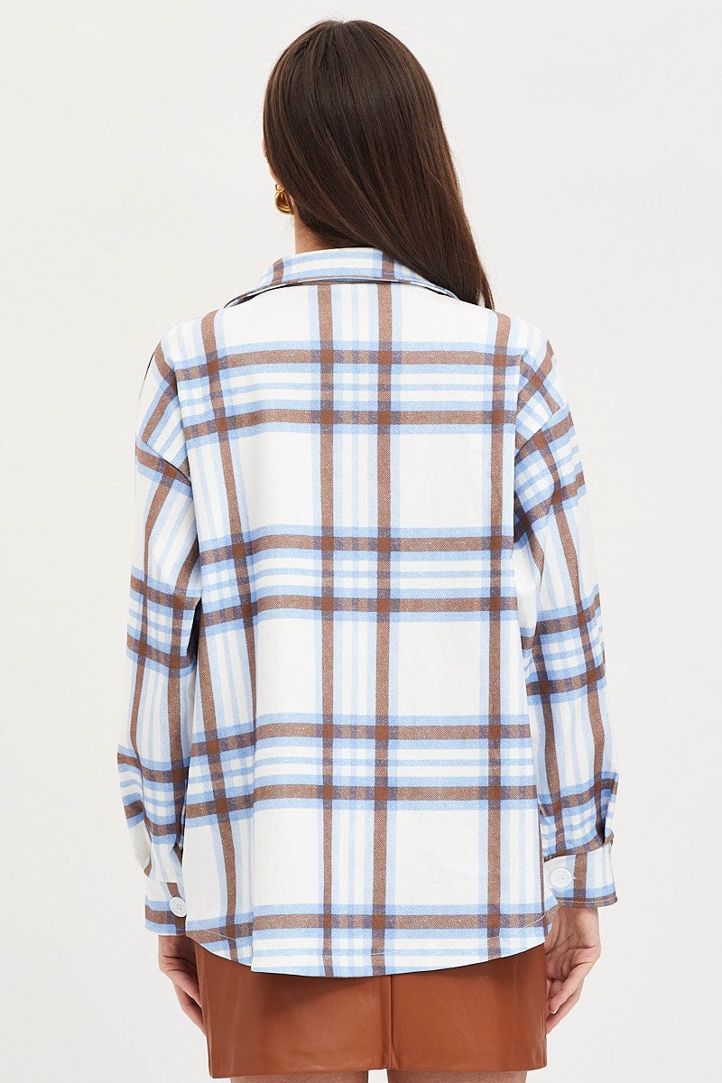 JACKET Check Oversized Shacket Long Sleeve Collared for Women by Ally
