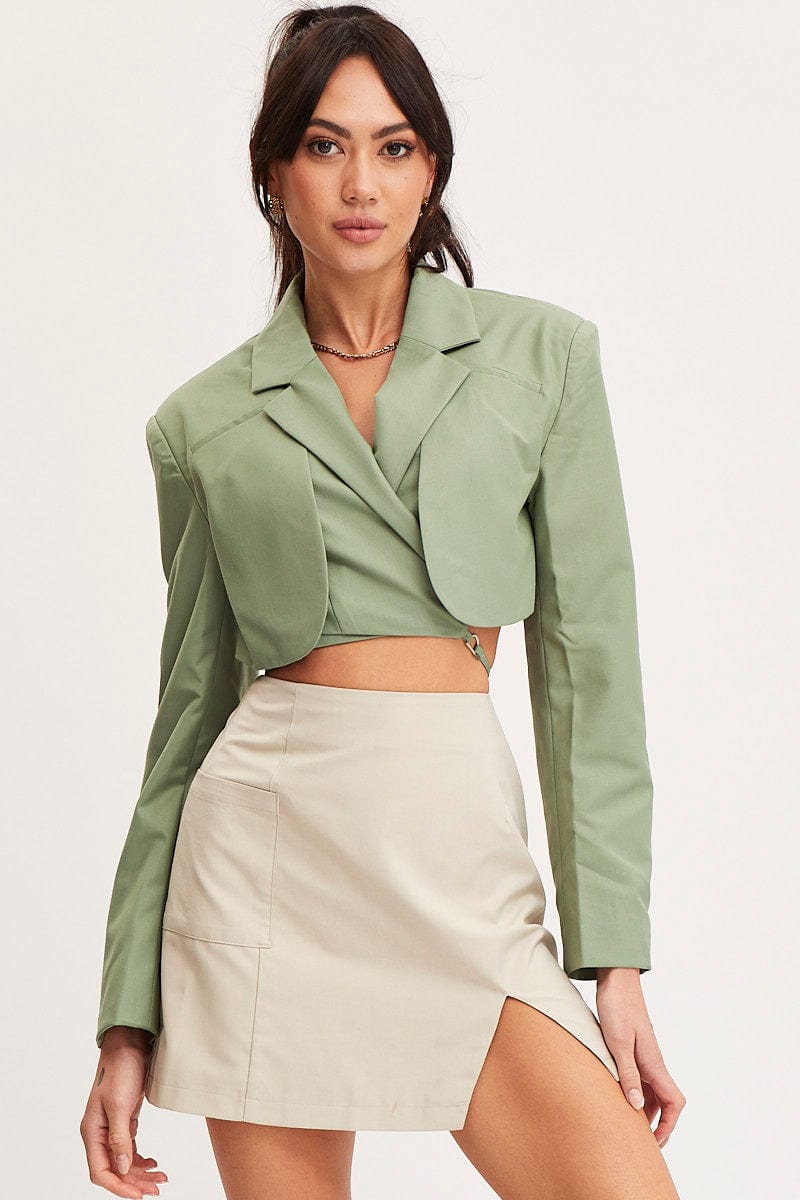 JACKET Green Crop Jacket Long Sleeve for Women by Ally