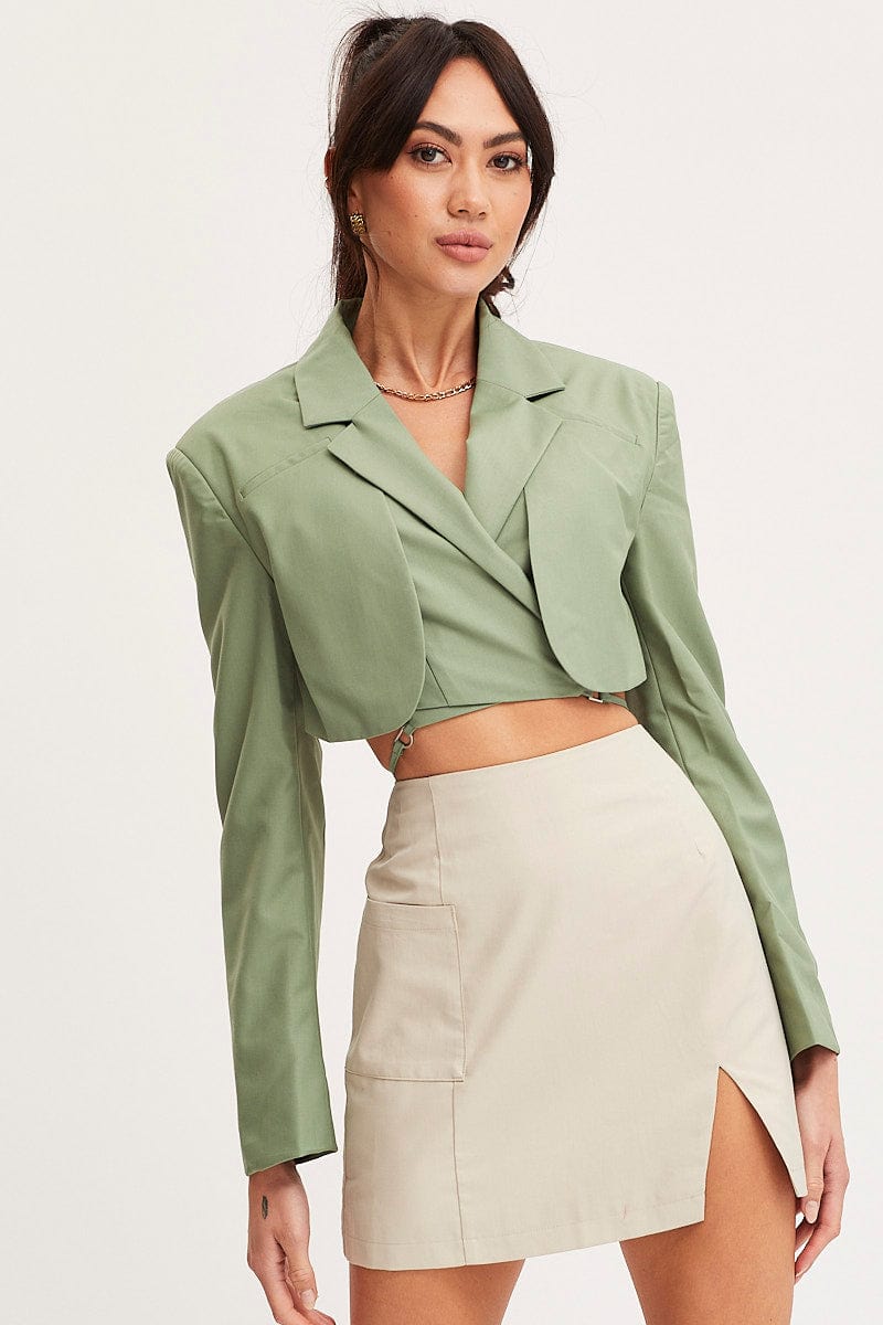 JACKET Green Crop Jacket Long Sleeve for Women by Ally