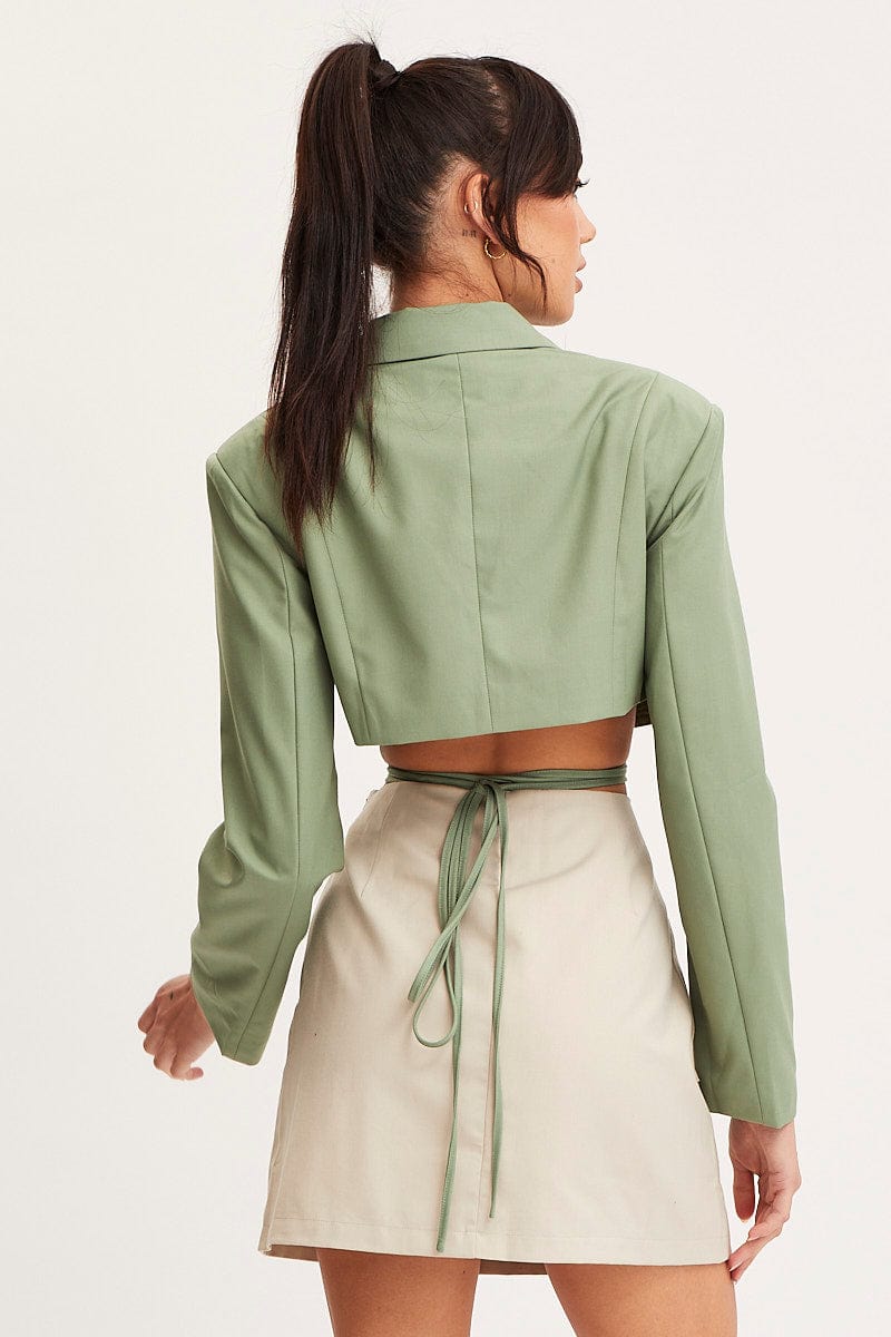 JACKET Green Crop Jacket Long Sleeve for Women by Ally