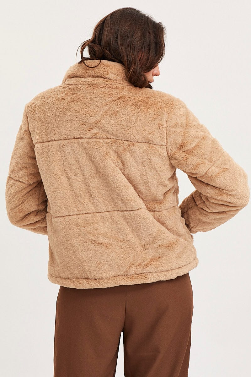 JACKET Nude Faux Fur Jacket Long Sleeve for Women by Ally