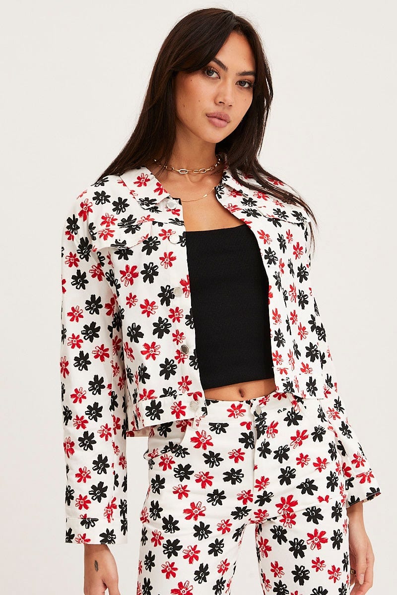 JACKET Print Crop Jacket Long Sleeve for Women by Ally