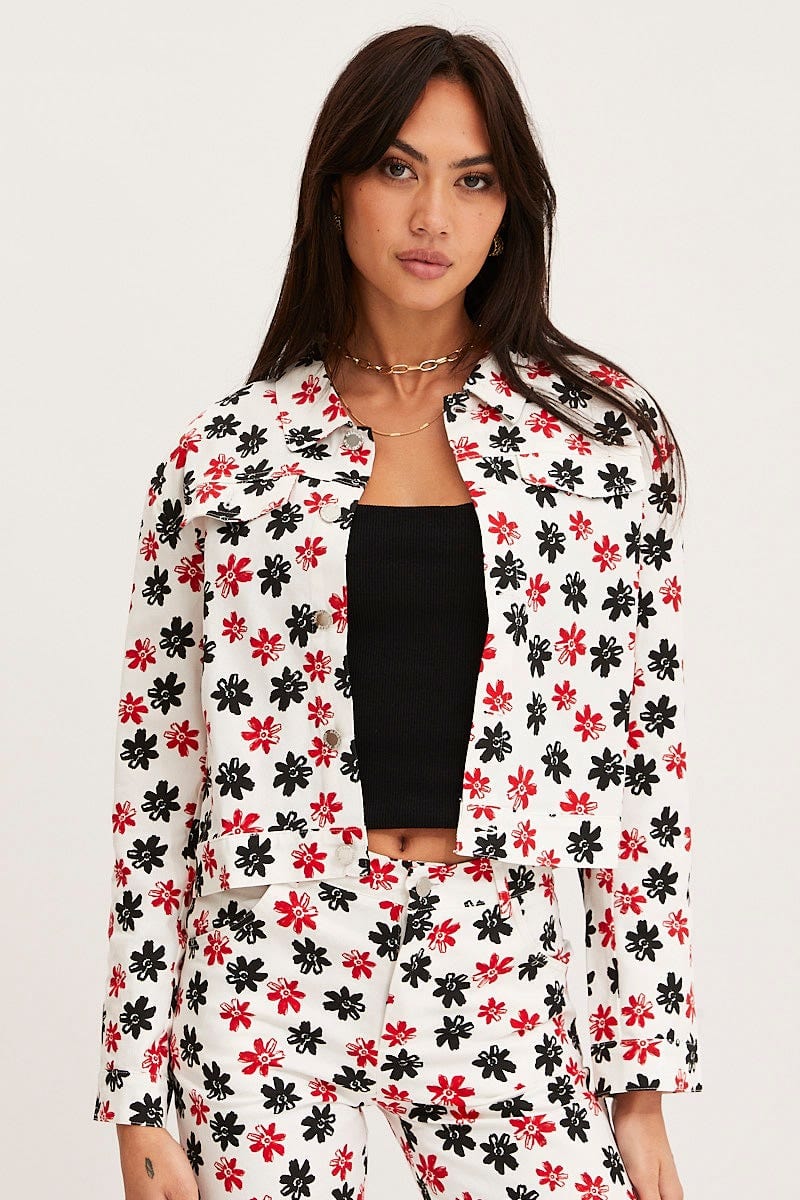 JACKET Print Crop Jacket Long Sleeve for Women by Ally