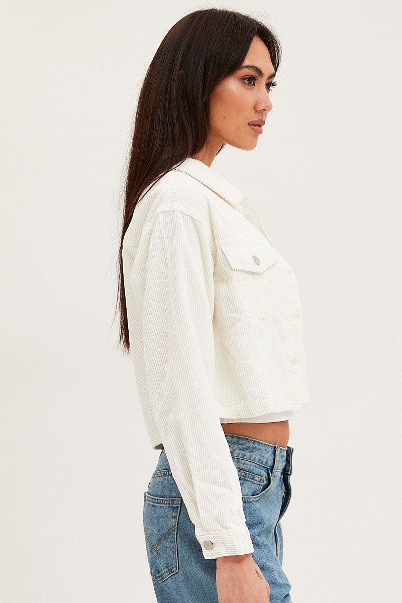 JACKET White Corduroy Jacket Long Sleeve for Women by Ally