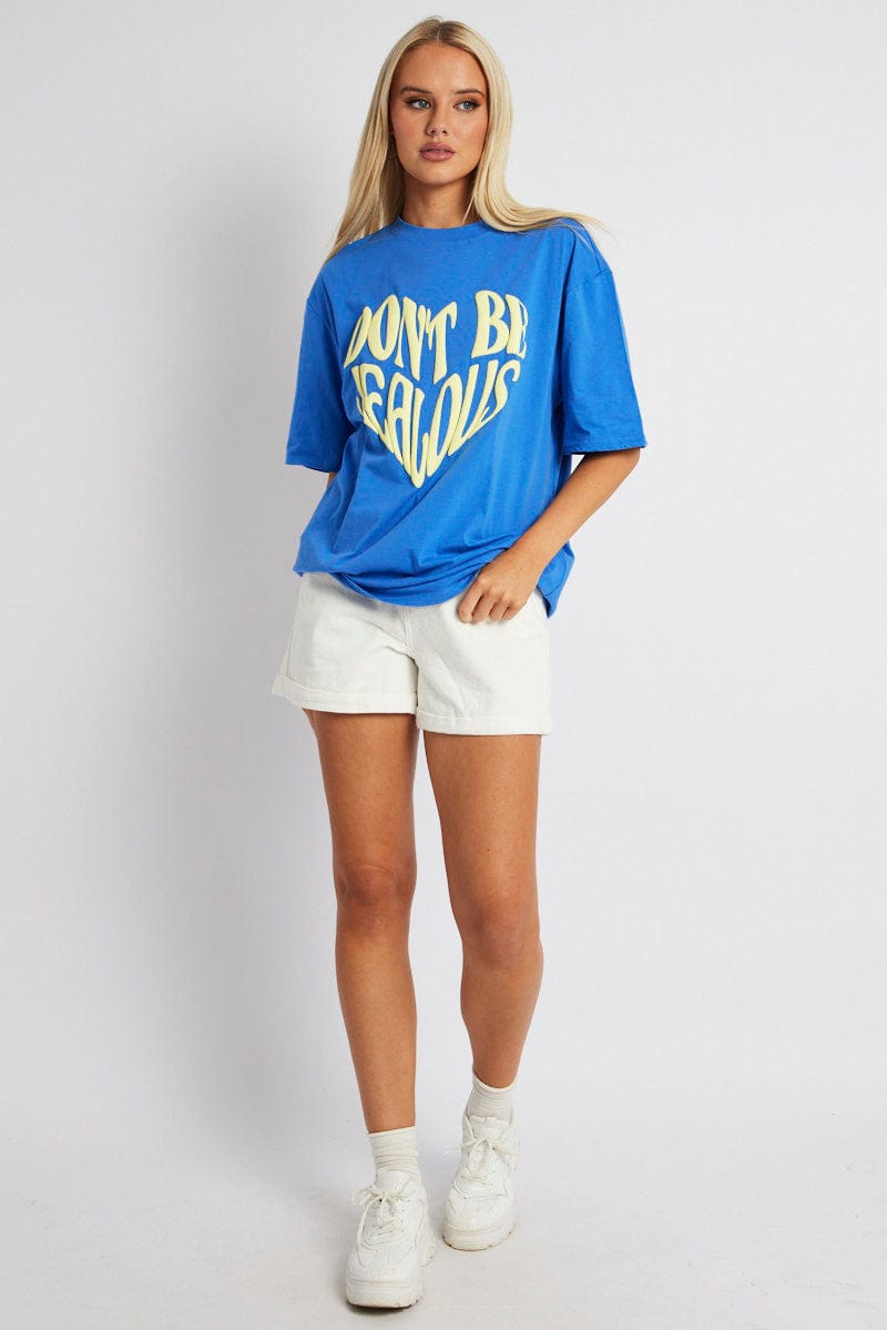 Blue Graphic Tee Short Sleeve for Ally Fashion
