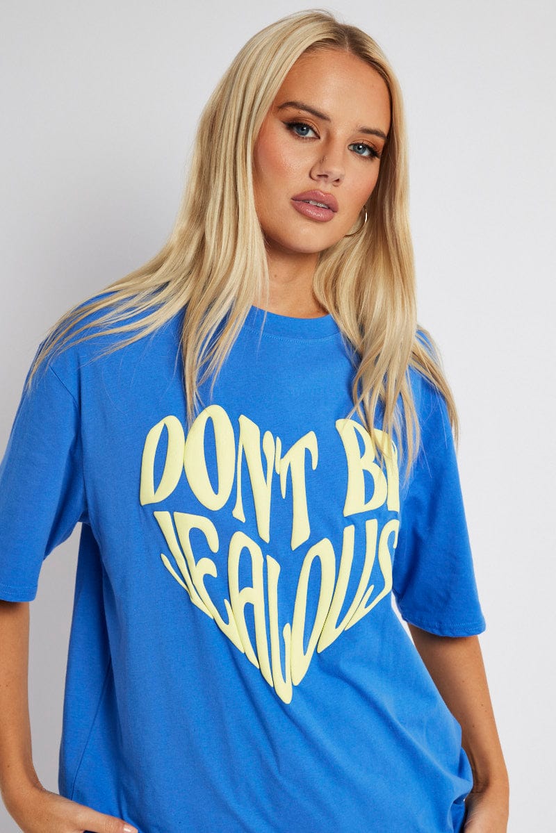 Blue Graphic Tee Short Sleeve for Ally Fashion