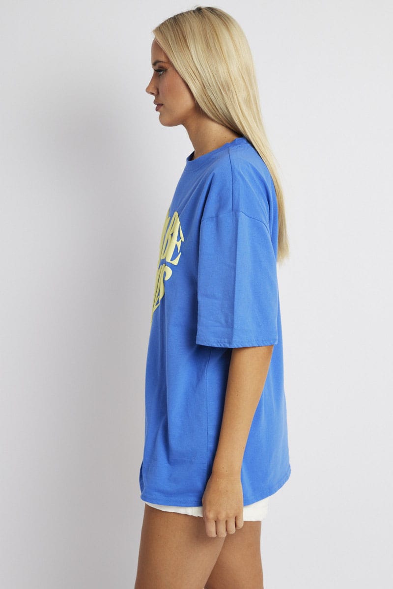 Blue Graphic Tee Short Sleeve for Ally Fashion