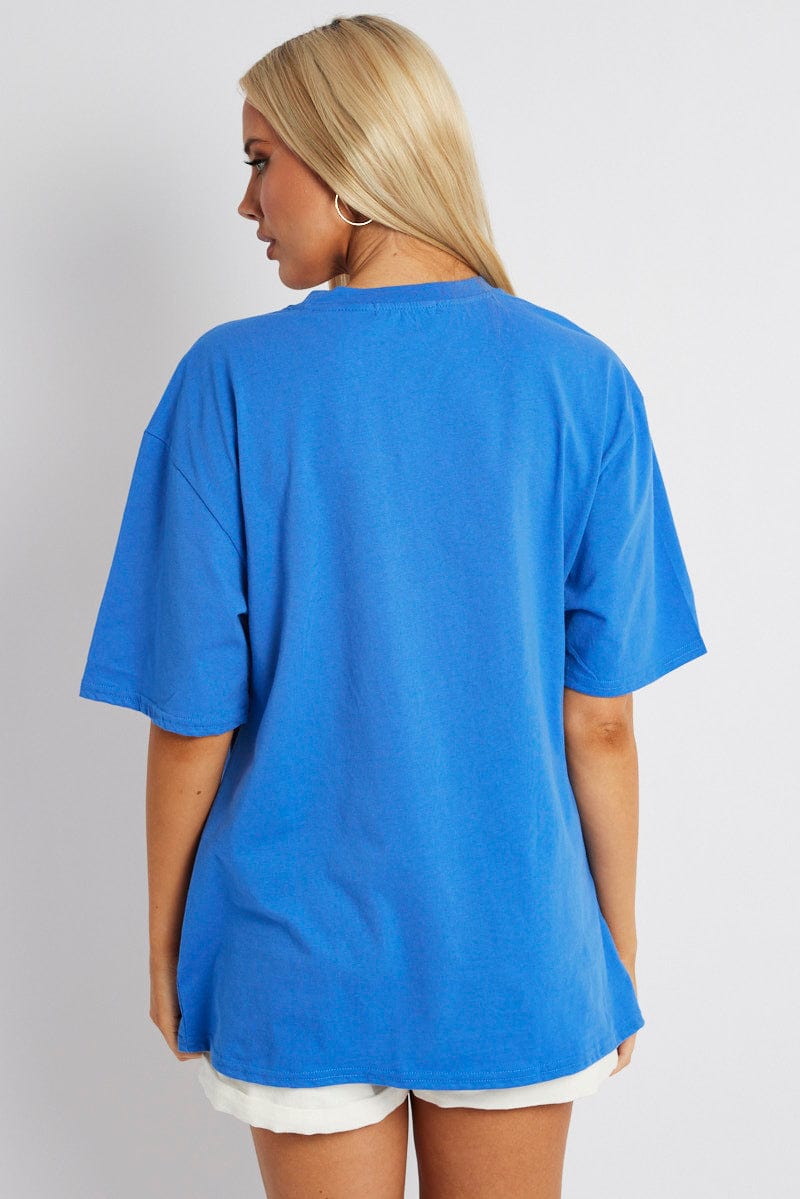 Blue Graphic Tee Short Sleeve for Ally Fashion