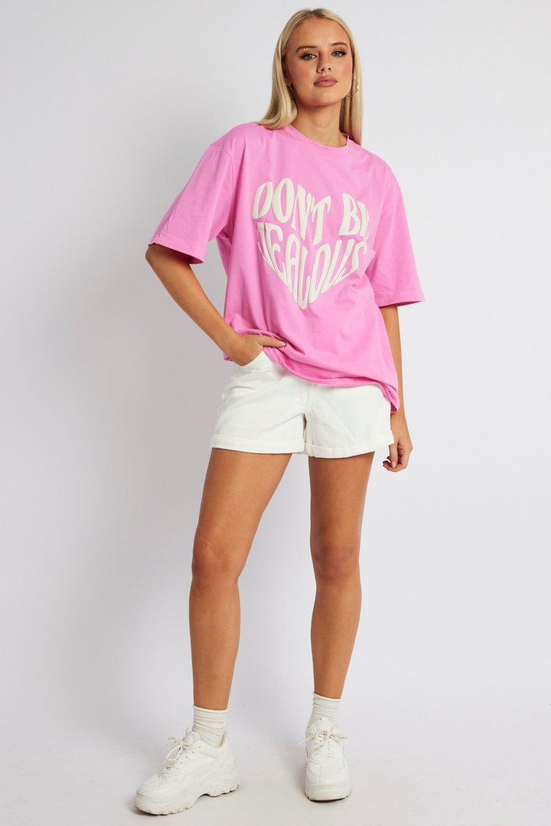 Pink Graphic Tee Short Sleeve for Ally Fashion