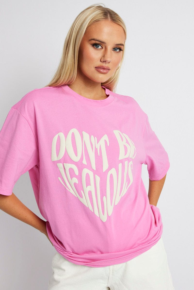 Pink Graphic Tee Short Sleeve for Ally Fashion