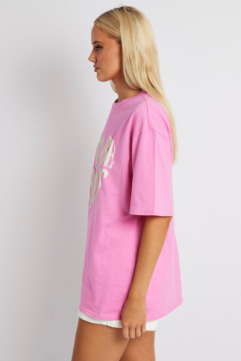 Pink Graphic Tee Short Sleeve for Ally Fashion