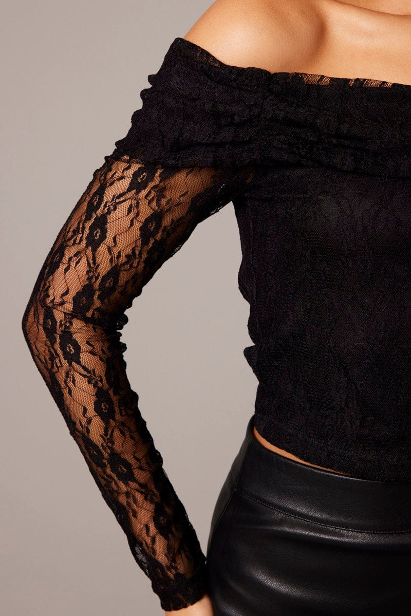 Black Off Shoulder Top Long Sleeve for Ally Fashion