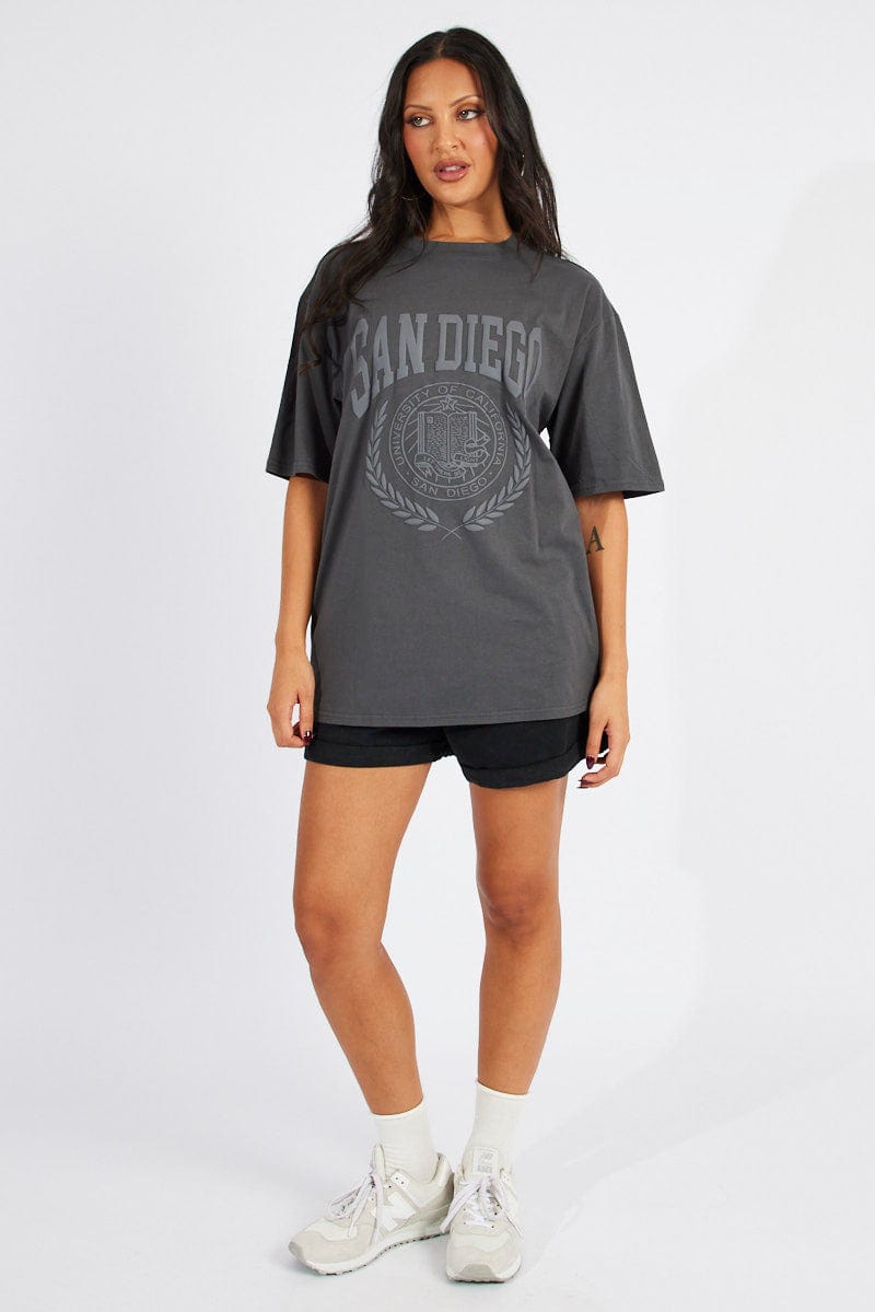 Grey Graphic Tee Short Sleeve for Ally Fashion