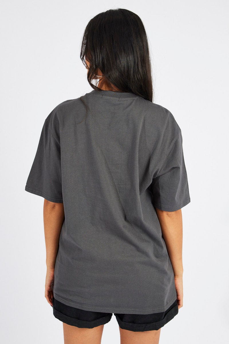 Grey Graphic Tee Short Sleeve for Ally Fashion