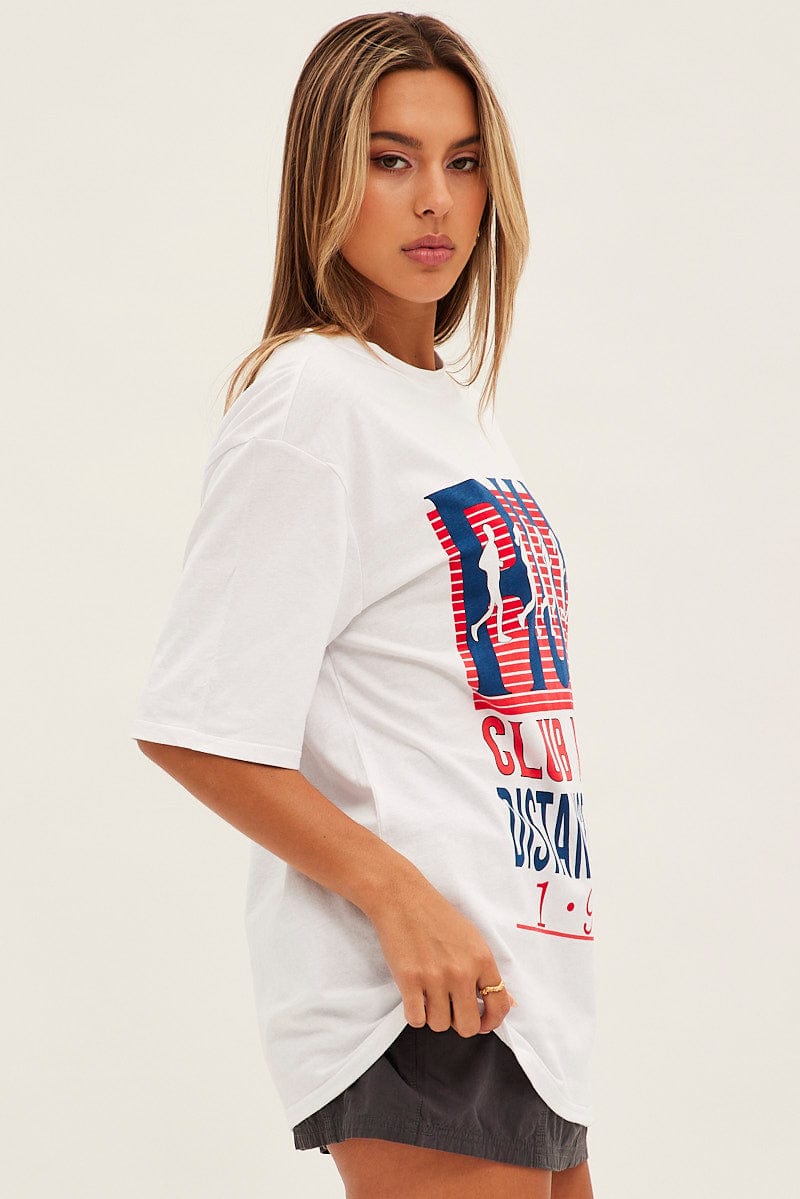 White Graphic T Shirt Oversized Short Sleeve for Ally Fashion