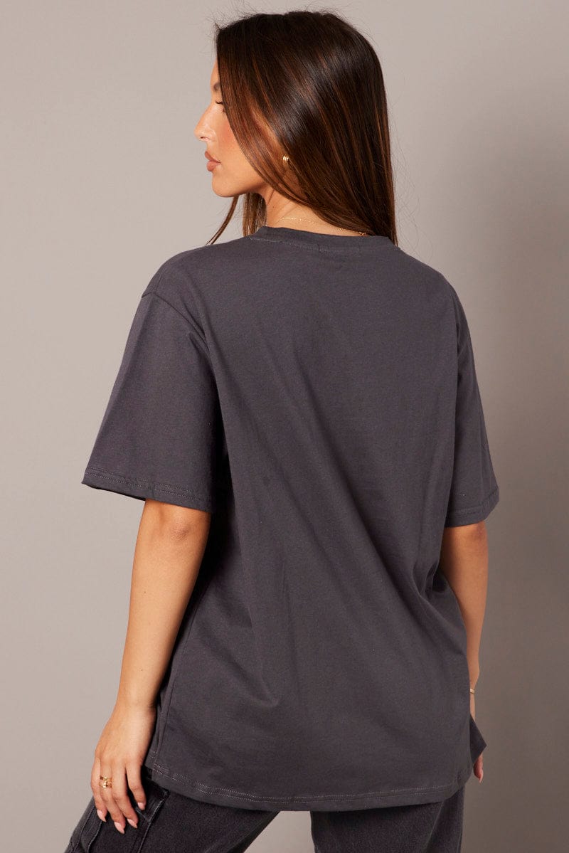 Grey Graphic Tee Short Sleeve for Ally Fashion