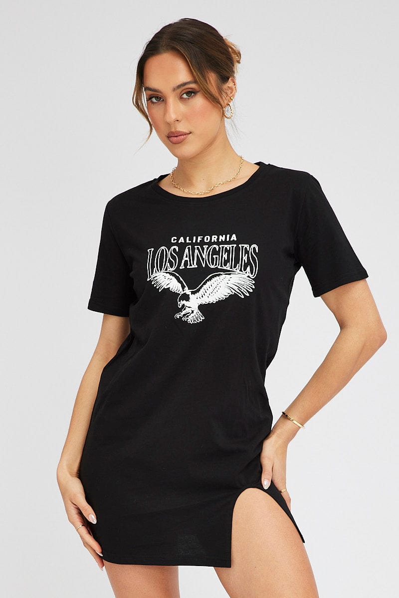 Black Graphic Dress Short Sleeve for Ally Fashion