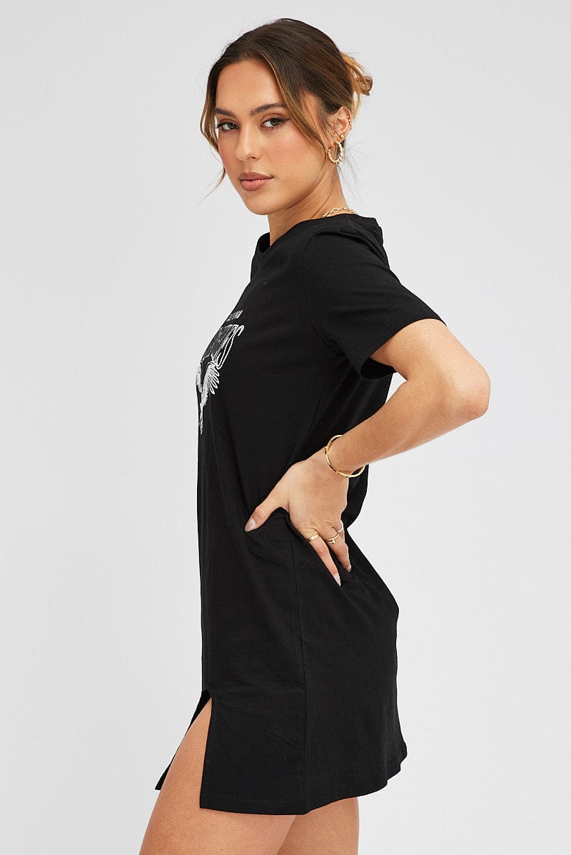 Black Graphic Dress Short Sleeve for Ally Fashion