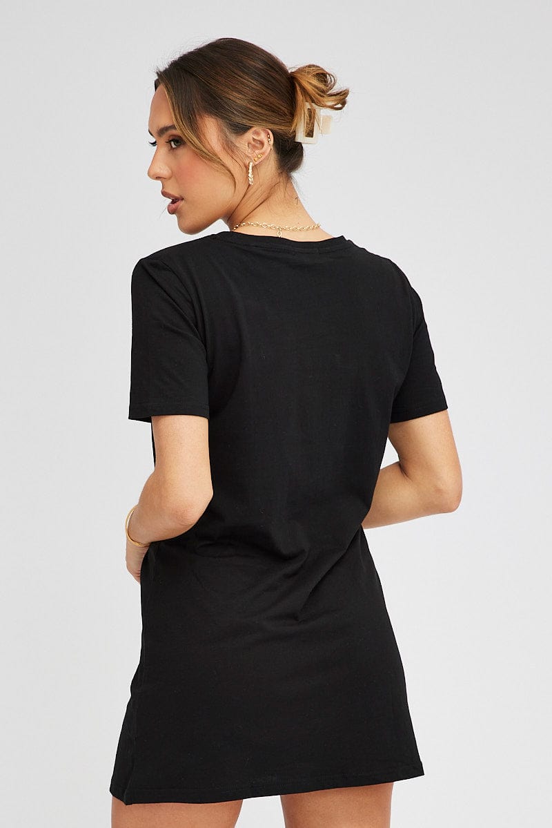 Black Graphic Dress Short Sleeve for Ally Fashion