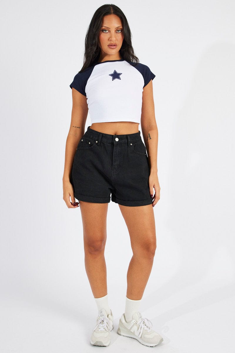 Blue Crop Top Short Sleeve Raglan for Ally Fashion