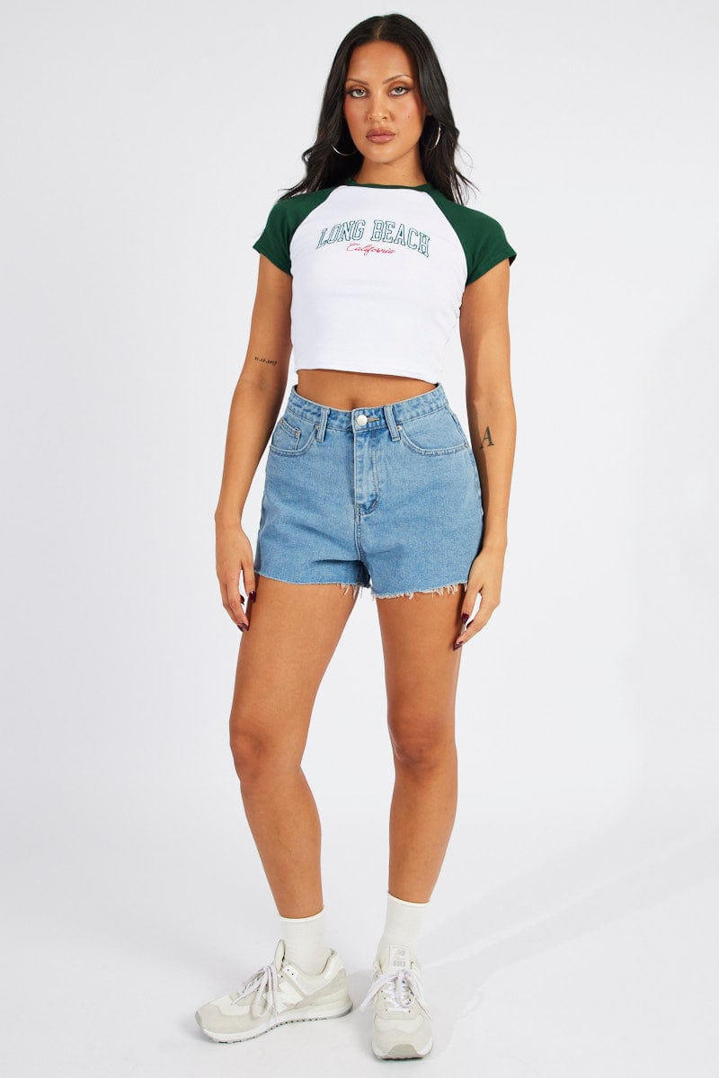Green Graphic Tee Crop Short Sleeve for Ally Fashion