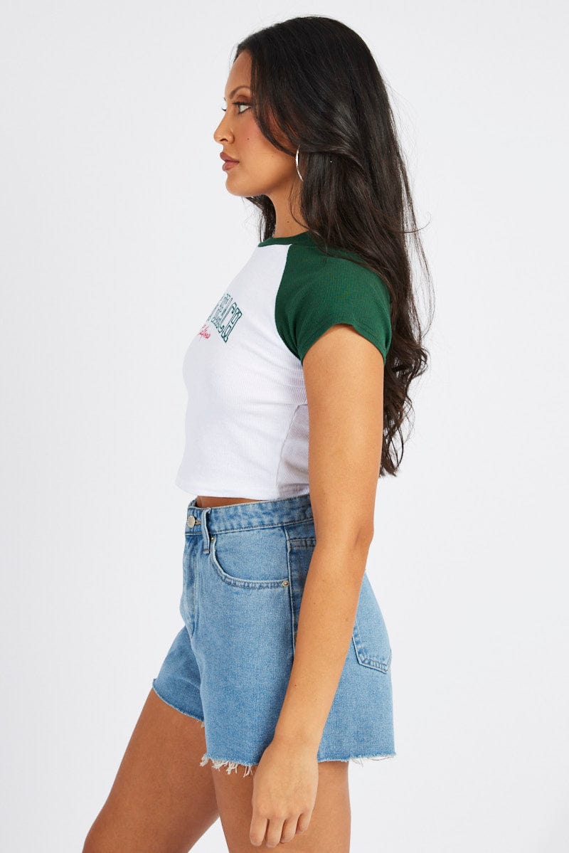 Green Graphic Tee Crop Short Sleeve for Ally Fashion