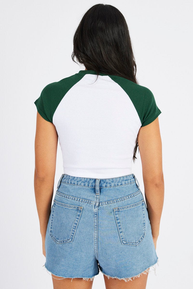Green Graphic Tee Crop Short Sleeve for Ally Fashion