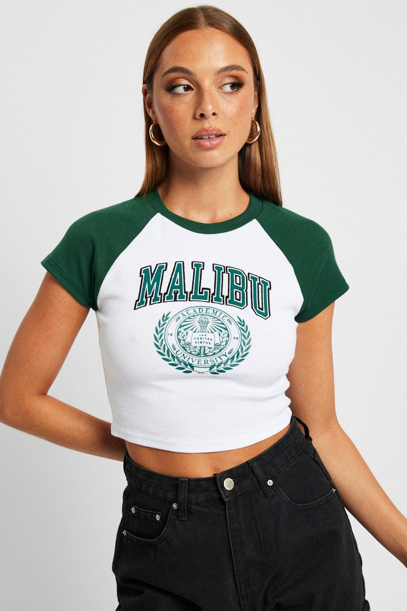 Green Graphic Top Short Sleeve for Ally Fashion