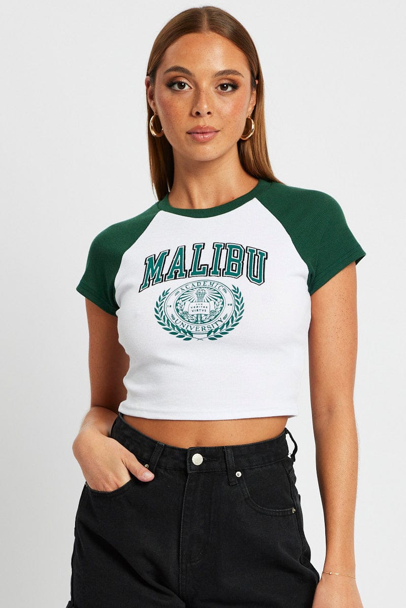 Green Graphic Top Short Sleeve for Ally Fashion