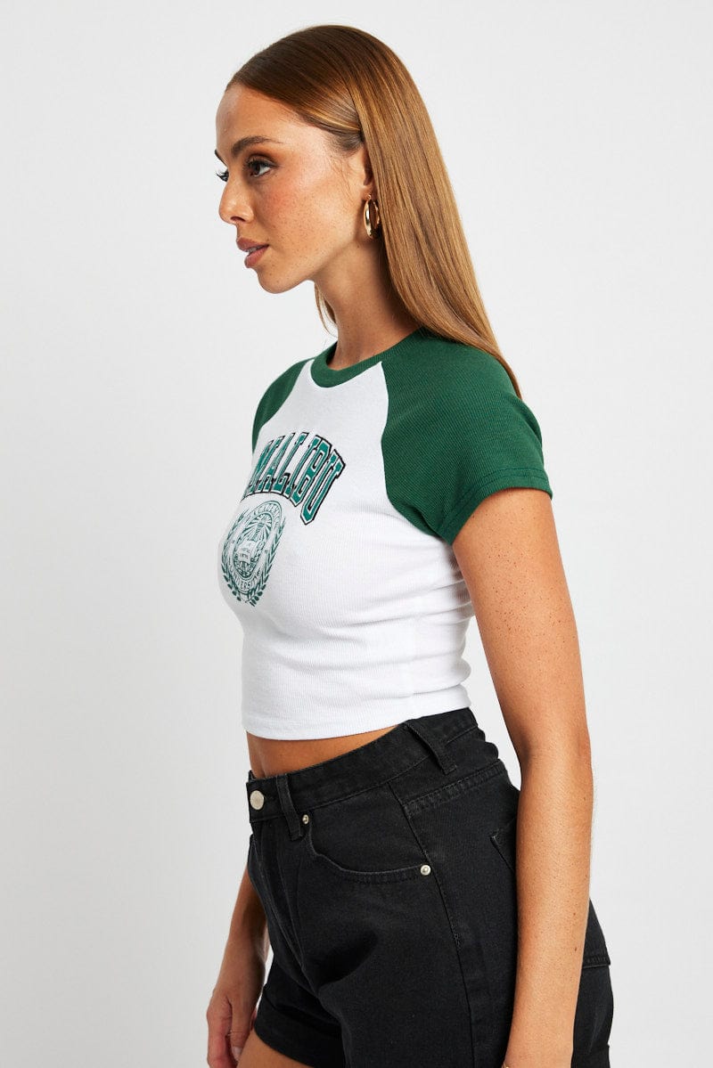 Green Graphic Top Short Sleeve for Ally Fashion