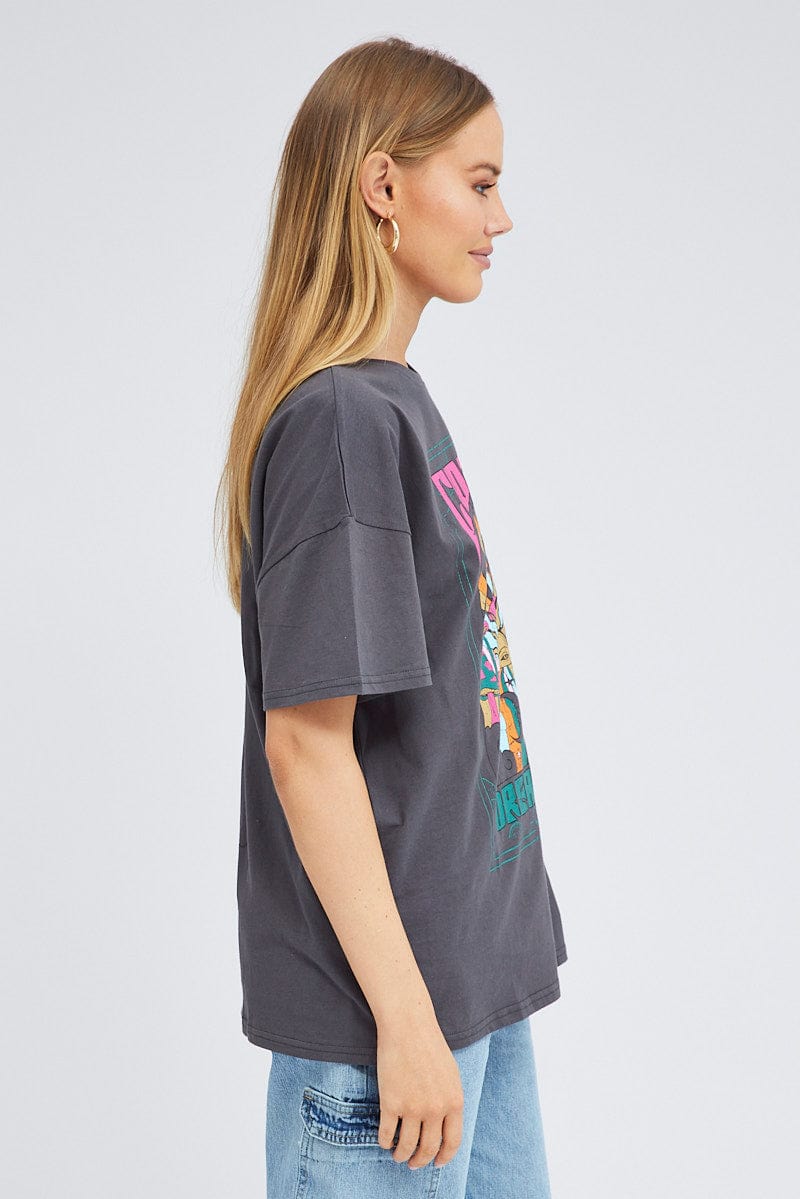 Grey Graphic Tee Festival Bright Oversized T-shirt for Ally Fashion