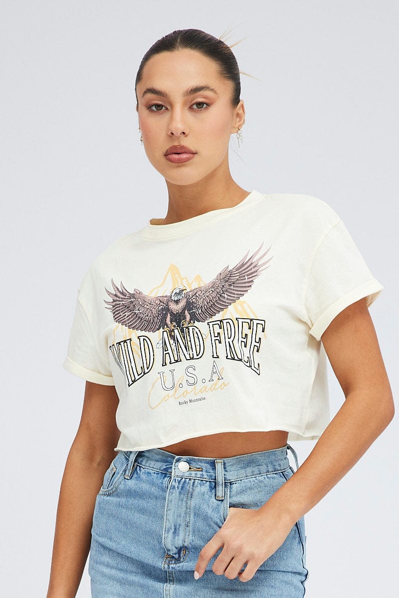 Nude Graphic Eagle Mountains Crop Oversized Tee T-shirt for Ally Fashion