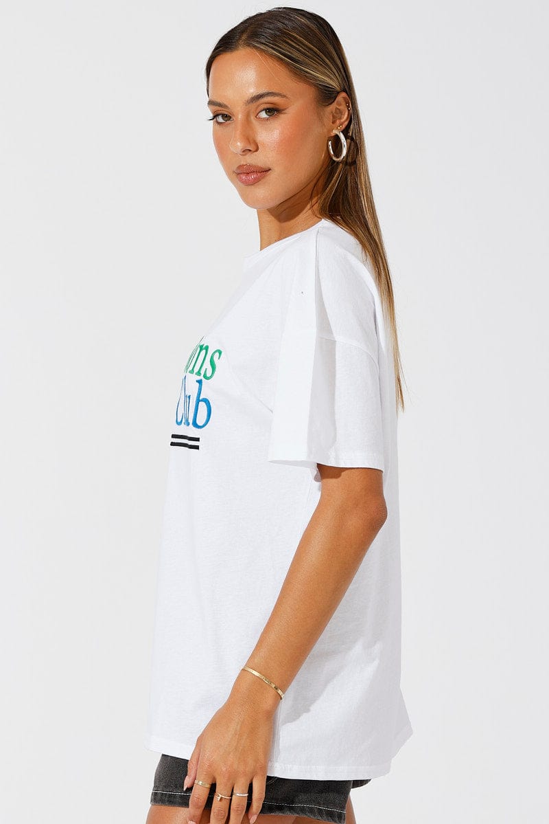 White Embroidered Tee Wellness Club Graphic T-shirt for Ally Fashion